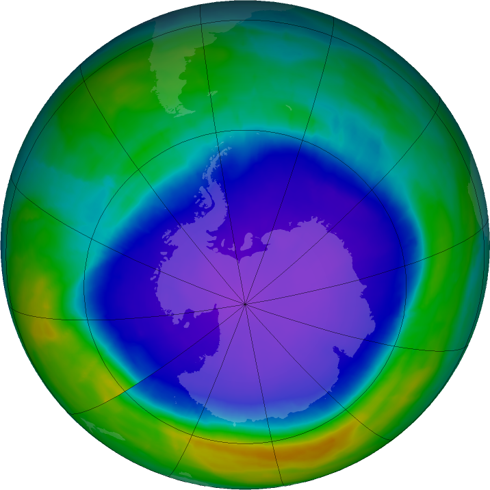 Antarctic ozone map for 15 October 2015